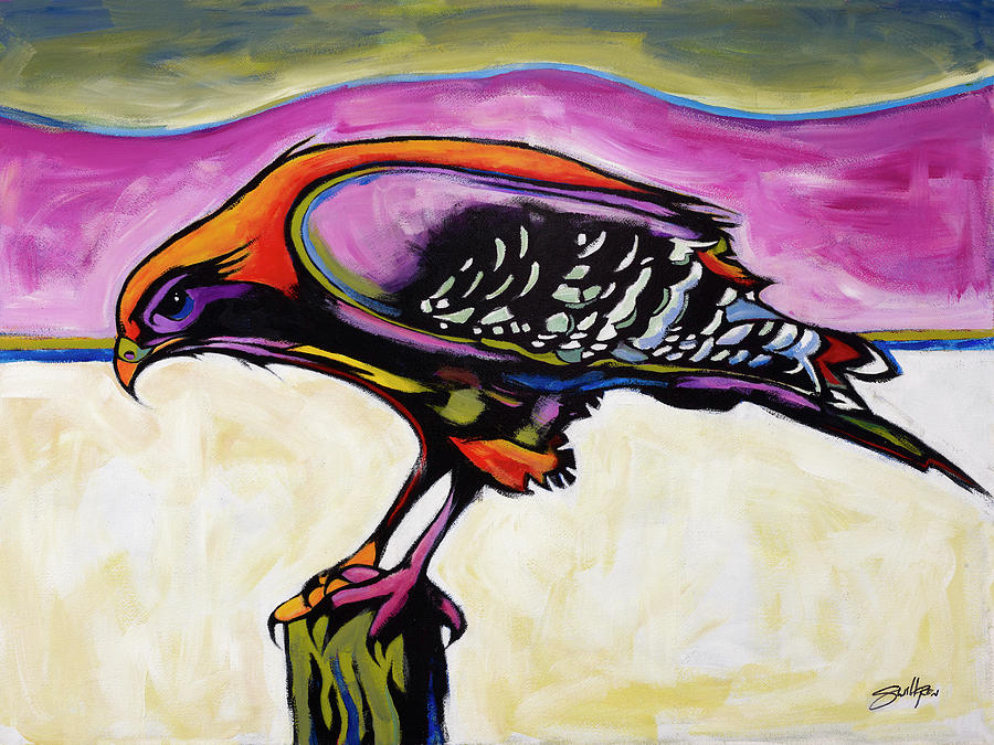Hawk Painting - Predator Post by Steve Willgren