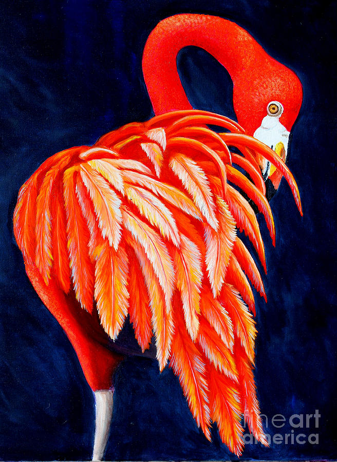 Preening Flamingo Painting by Pechez Sepehri