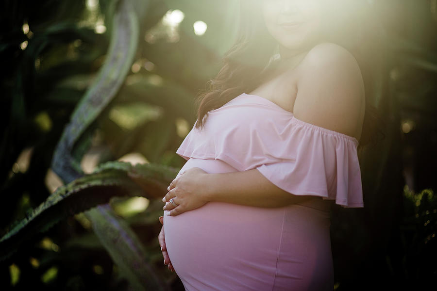Pregnant Mom To Be Posing Near Large Succulent Photograph By Cavan Images 