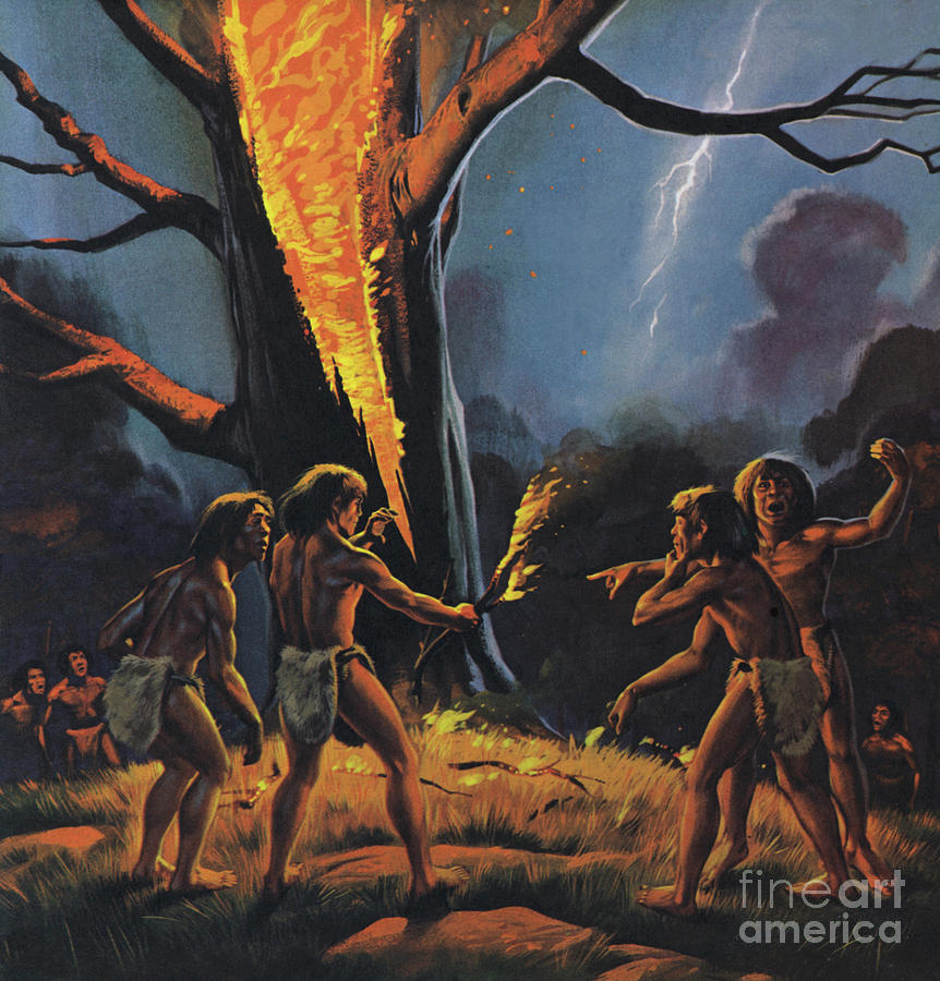 Fire Painting - Prehistoric man and Fire by Angus McBride