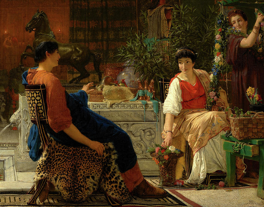 Lawrence Alma Tadema Painting - Preparations for the Festivities, The Floral Wreath, 1866 by Lawrence Alma-Tadema