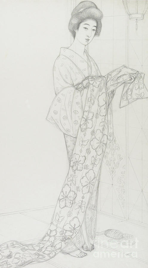 Preparatory Drawing for Woman in Kimono Underwear by Hashiguchi Drawing by Goyo Hashiguchi
