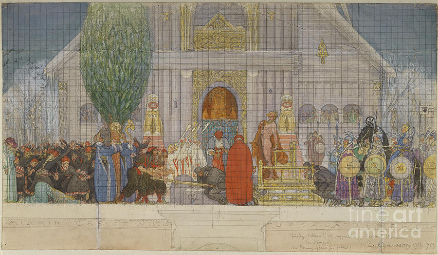 Preparatory Sketch For Midwinters Sacrifice Painting by Carl Larsson