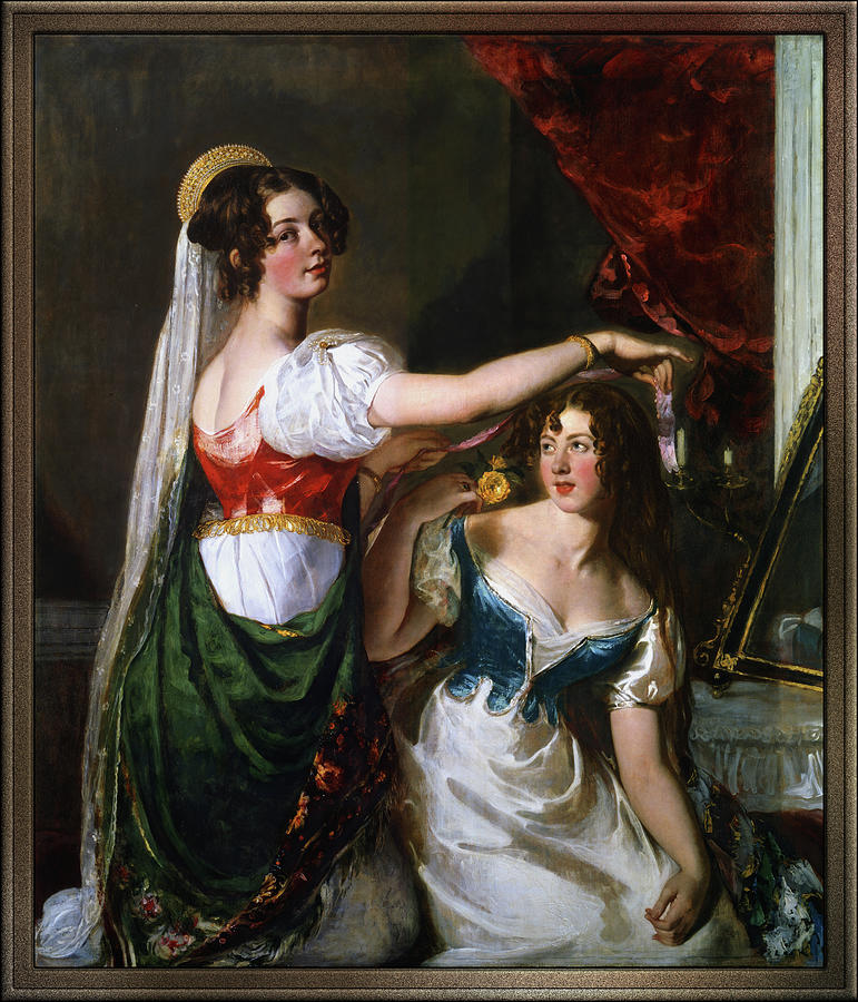 Preparing for a Fancy Dress Ball by William Etty Painting by Rolando Burbon