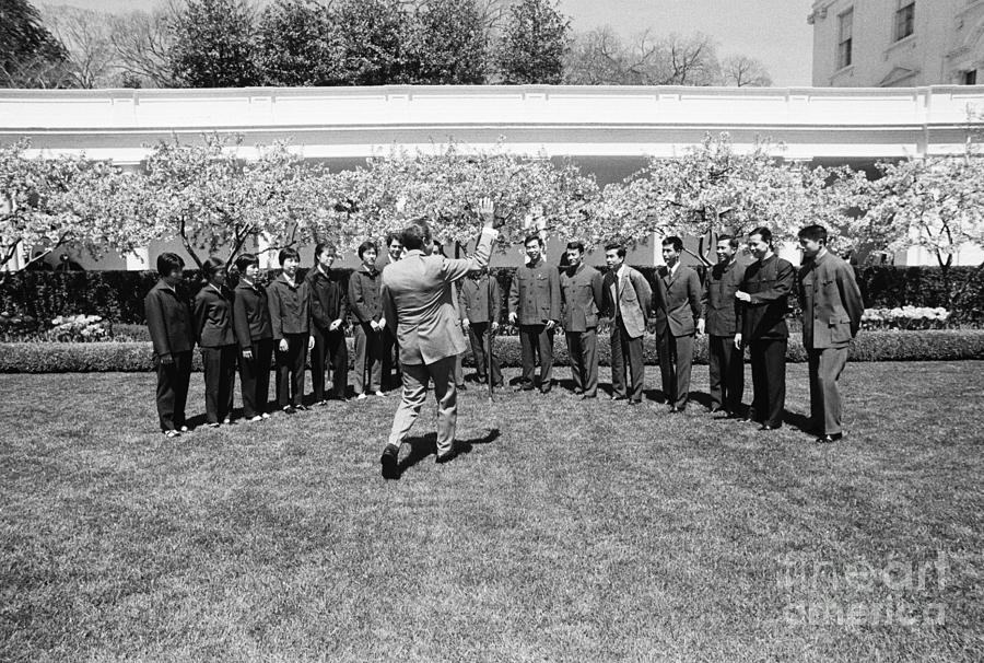 Pres. Nixon Greets Chinese Tennis Team Photograph by Bettmann