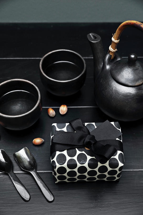 Present In Black-and-white Gift Wrap And Black Tea Service Photograph by Lykke Foged & Morten Holtum