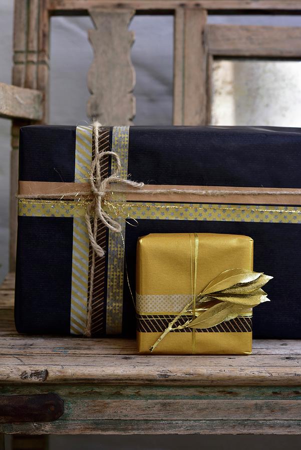 Present Wrapped In Metallic Paper And Washi Tape Photograph by Great Stock!