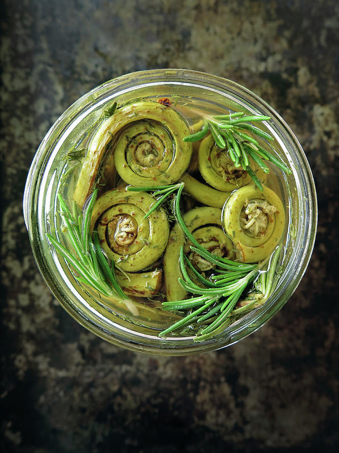 Preserved Fiddleheads With Rosemary Photograph by Emily Brooke Sandor
