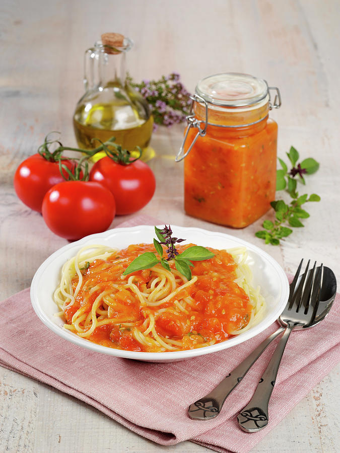 Preserved Tomato Sauce With Pasta Photograph by Stockfood Studios / Photoart