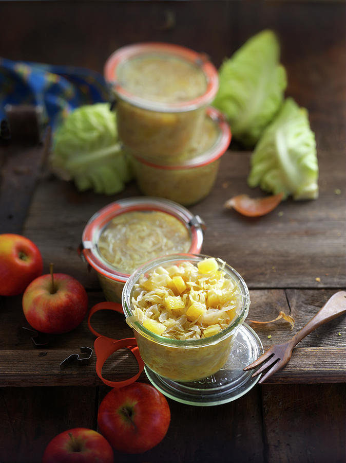 Preserved Wine Cabbage With Apples In Jars Photograph by Linda Sonntag