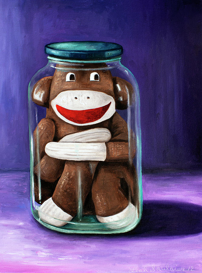Funny Painting - Preserving Childhood Sock Monkey by Leah Saulnier