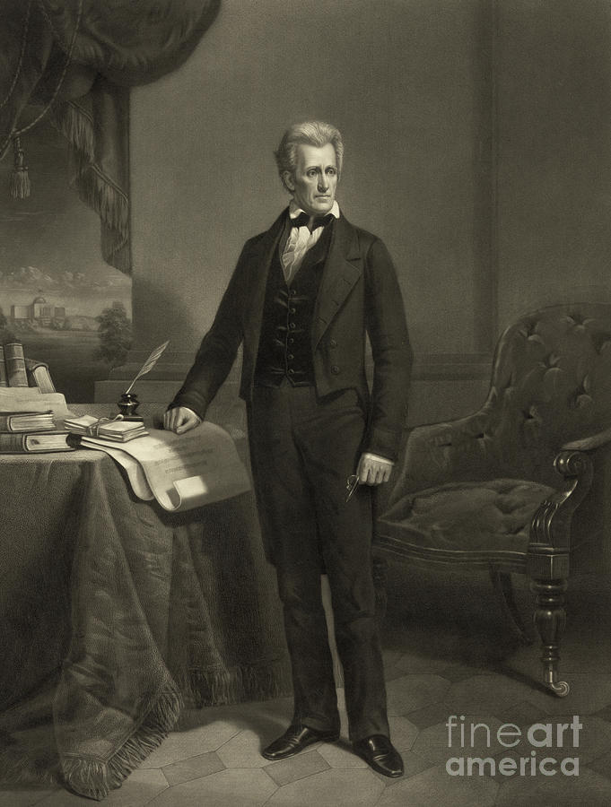 President Andrew Jackson, circa 1860 engraving Drawing by Alexander Hay Ritchie