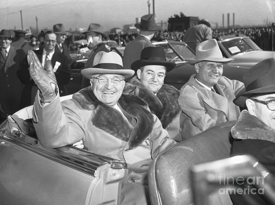 President Harry Truman Waves To Crowd Photograph by Bettmann