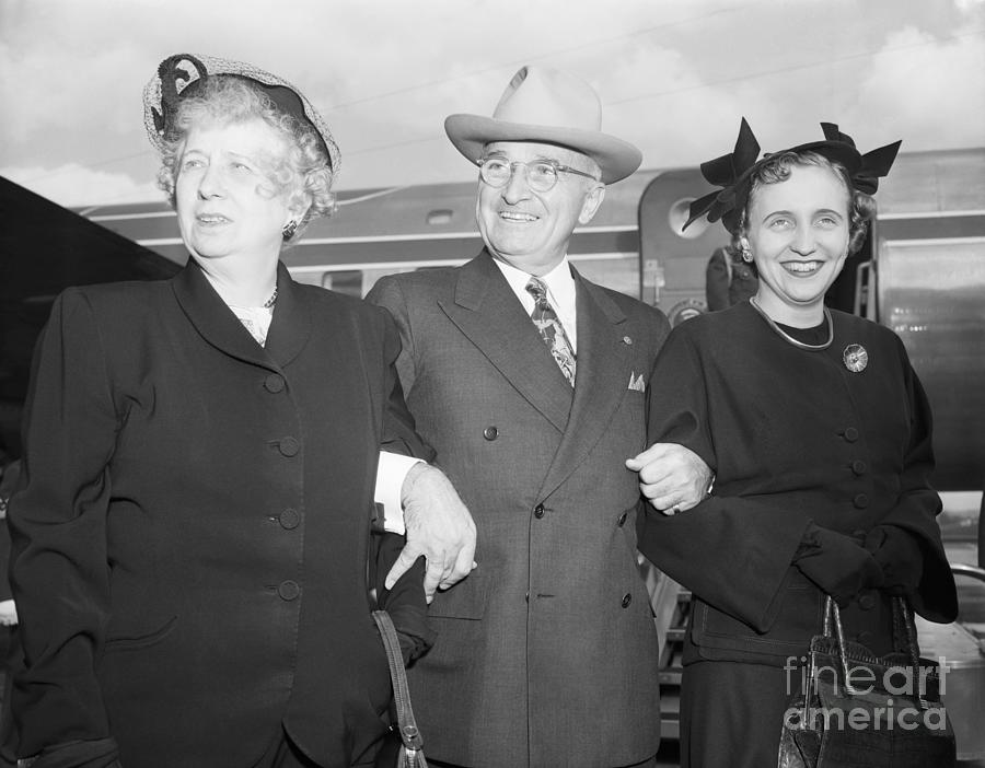 President Harry Truman With Bess By Bettmann