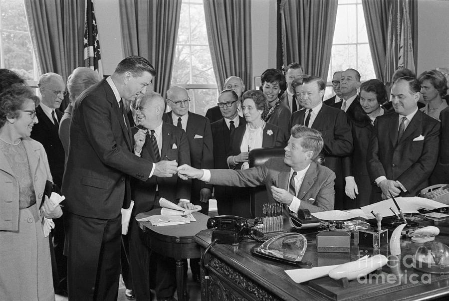 President Kennedy After Signing Bill Photograph by Bettmann
