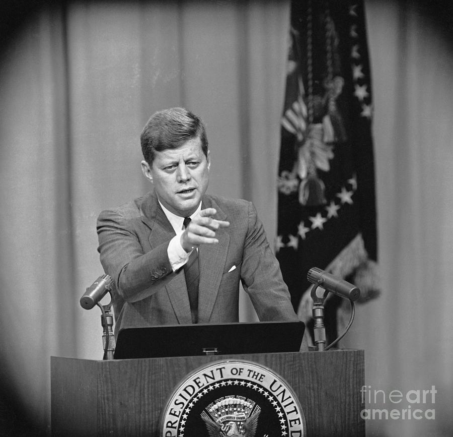 President Kennedy At News Conference by Bettmann