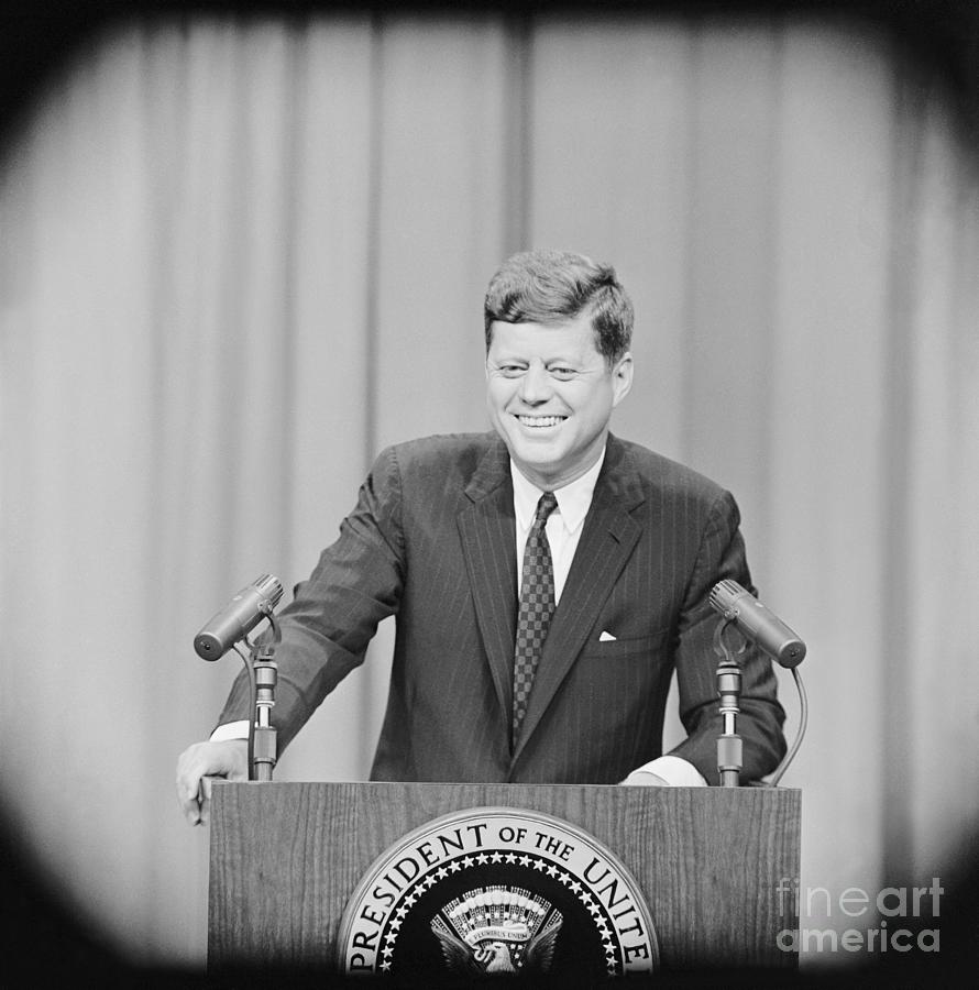 President Kennedy Smiling At Press Photograph by Bettmann