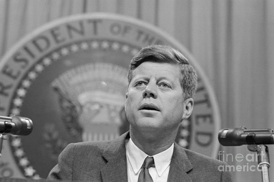President Kennedy Speaking At Conference Photograph by Bettmann