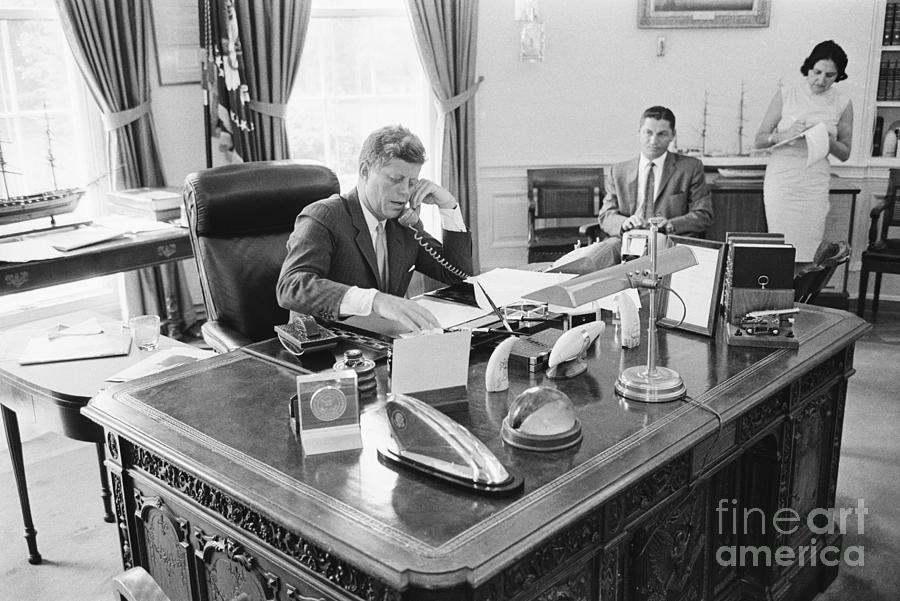 President Kennedy Speaking On Telephone Photograph by Bettmann