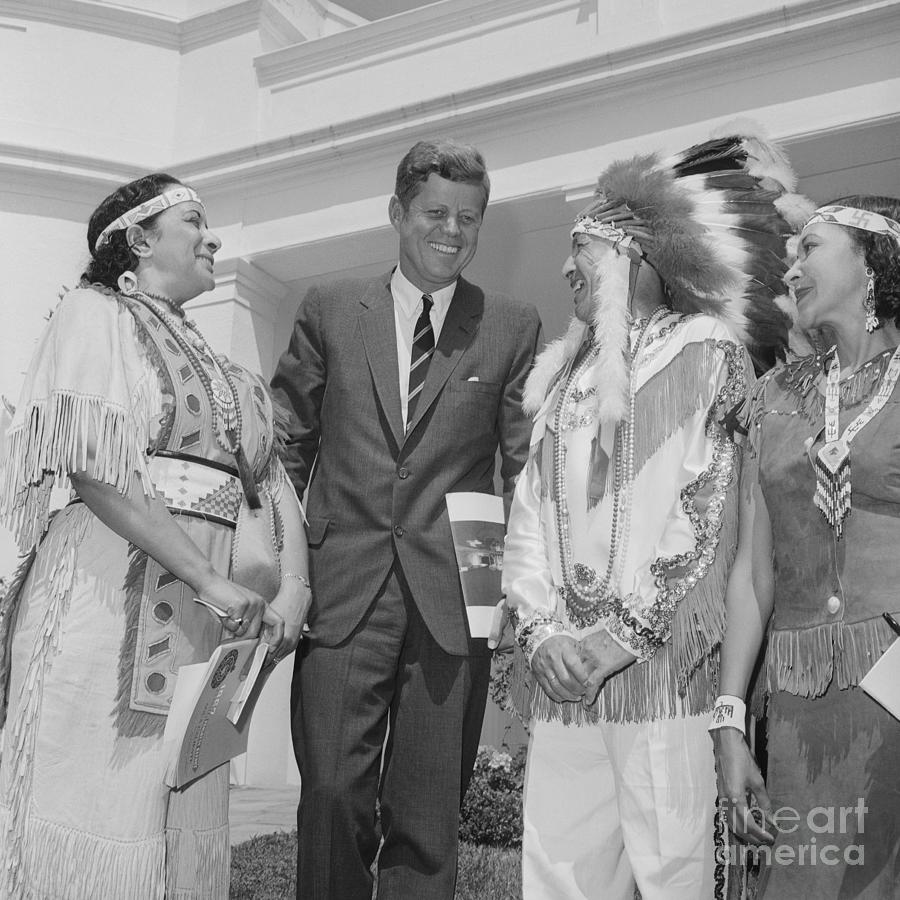 President Kennedy With Native American Photograph by Bettmann