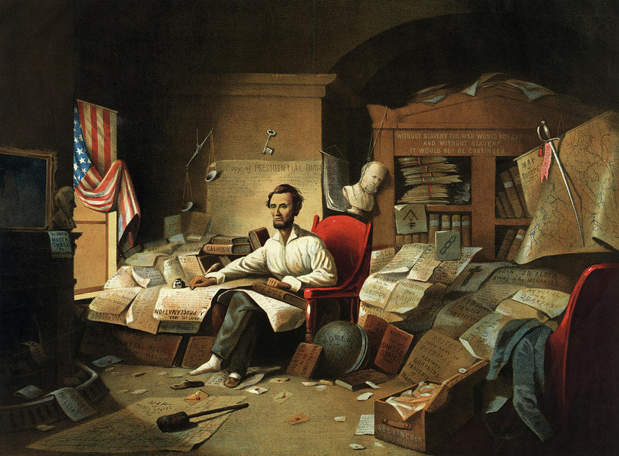 Abraham Lincoln Painting - President Lincoln Writing the Proclamation of Freedom by David Blythe