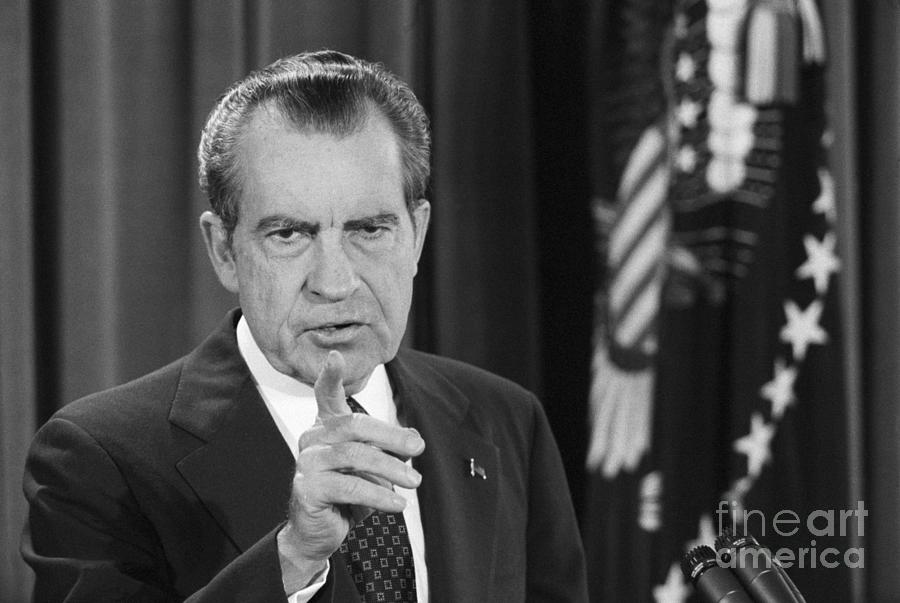 President Nixon Points To A Reporter Photograph by Bettmann