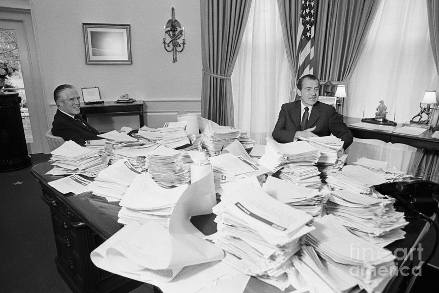 President Nixon With Telegrams Photograph by Bettmann