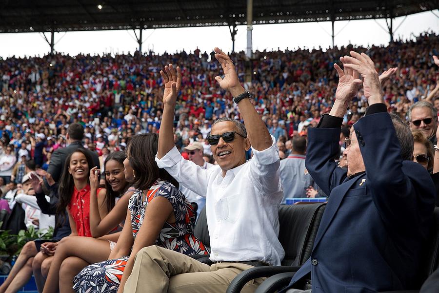 Baseball Photograph - President Obama And Cuban President Raul Castro Of Cuba by Photo File