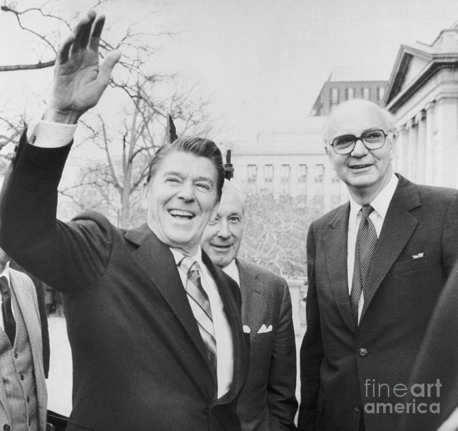 President Reagan Waving By Treasury Photograph by Bettmann