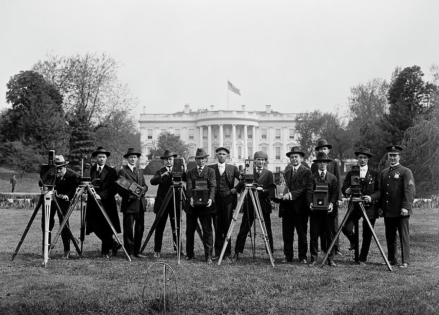 Vintage Digital Art - Press Correspondents And Photographers On White House Lawn by Print Collection