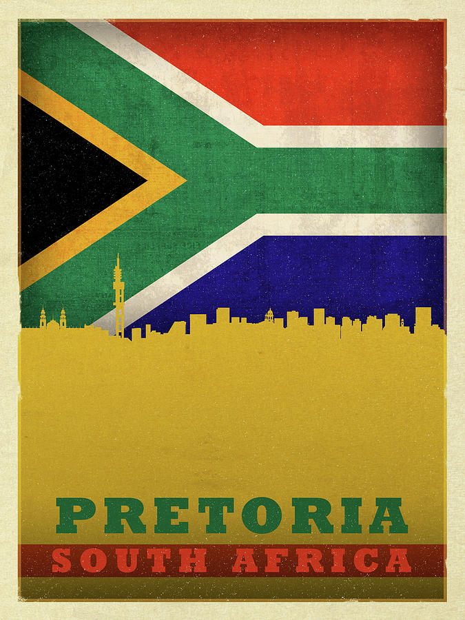 Pretoria South Africa City Skyline Flag Mixed Media by Design Turnpike