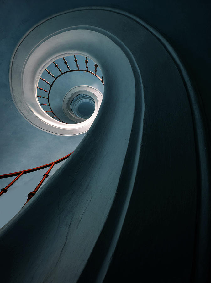 Pretty blue spiral staircase Photograph by Jaroslaw Blaminsky