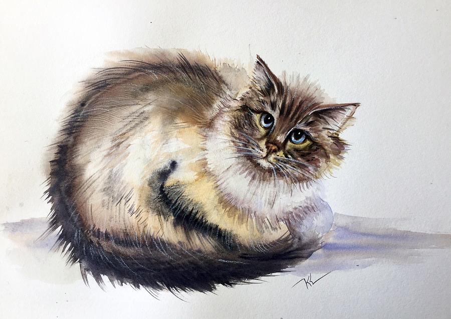 Pretty cat Painting by Katerina Kovatcheva