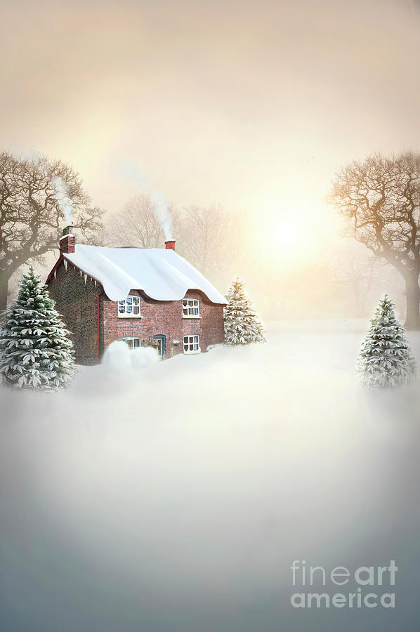 Pretty Cottage In Winter Snow At Sunset Photograph by Lee Avison