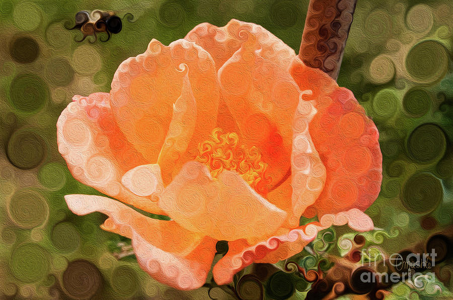Pretty Peachy Rose Abstract Flower Painting by Omaste Witkowski