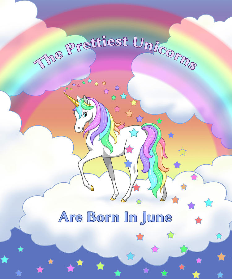 Pretty Rainbow Unicorn Born In June Birthday Painting by Crista Forest