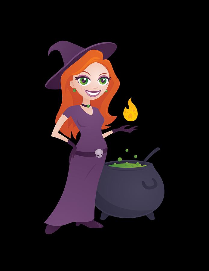 Halloween Digital Art - Pretty Witch with Cauldron by John Schwegel