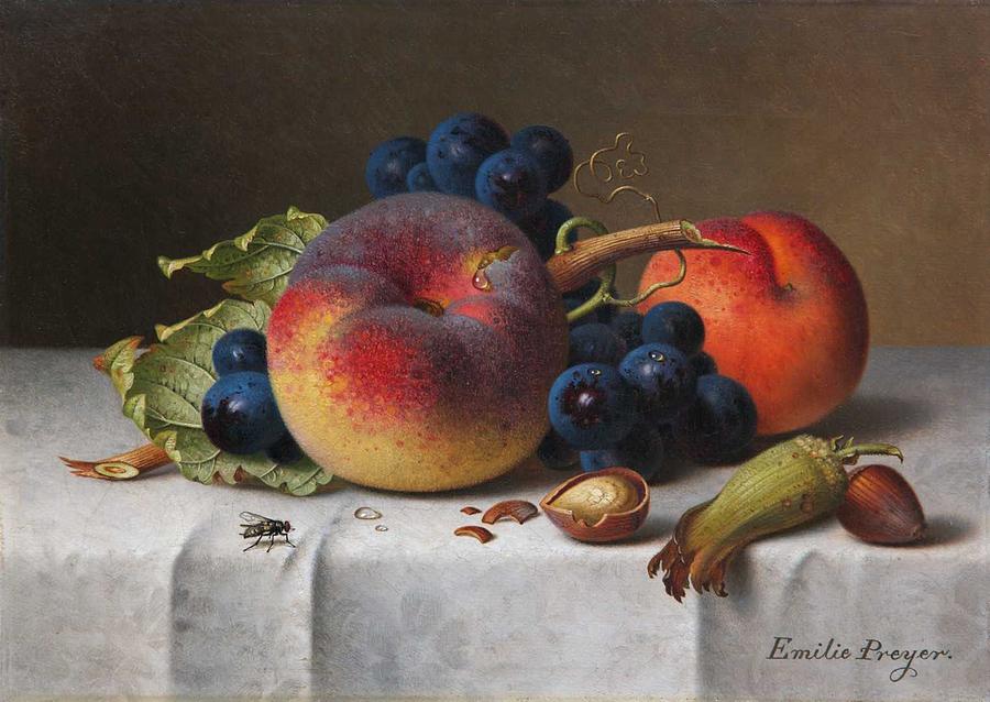 Preyer, Emilie 1849 Dusseldorf   1930 Dusseldorf , Fruit still life with peach Painting by Celestial Images