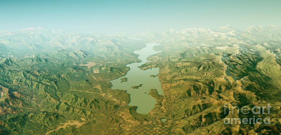Map Digital Art - Priest Lake 3D Render Topographic Map Horizon by Frank Ramspott