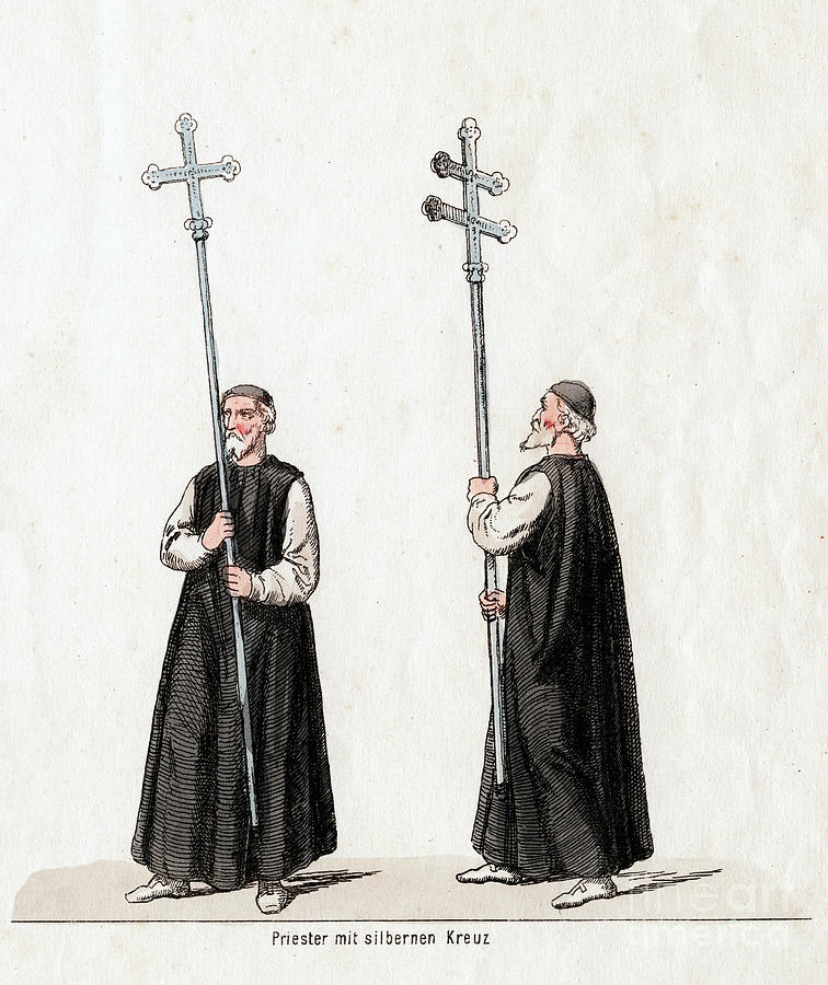 Priest With Silver Cross, Costume Drawing by Print Collector