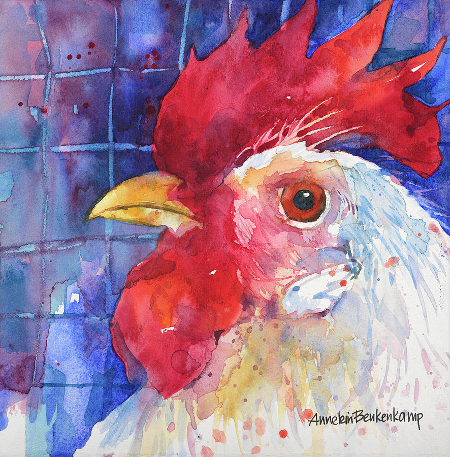 Chicken Painting - Primary Colors by Annelein Beukenkamp
