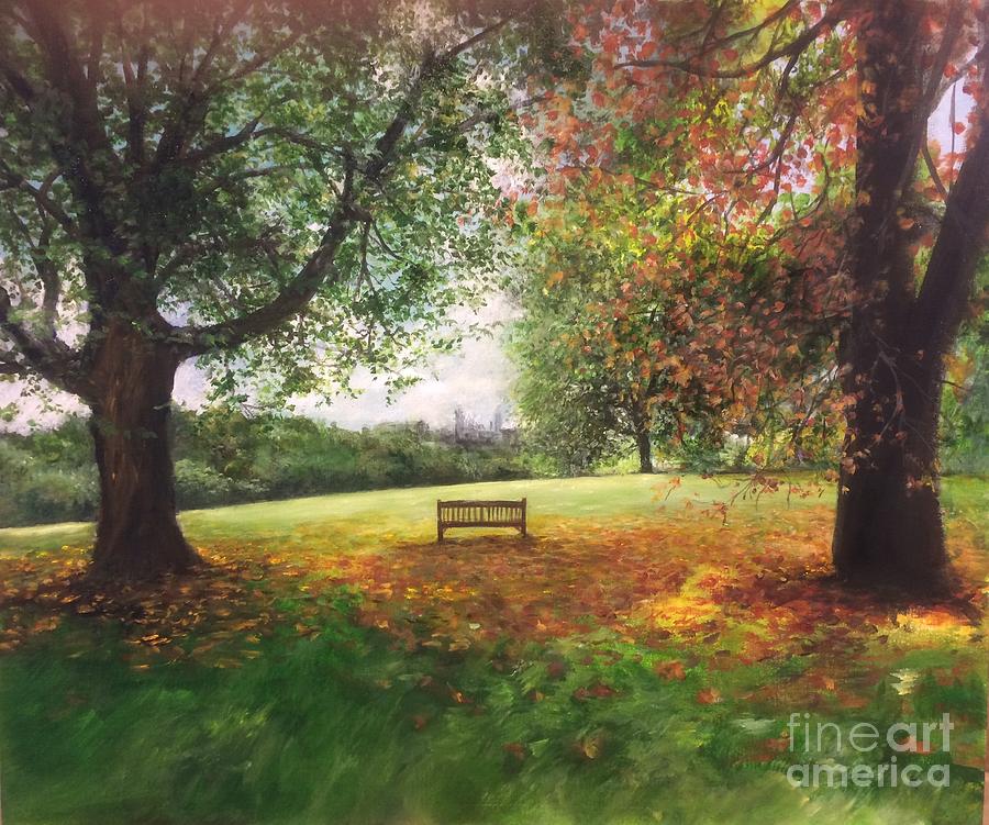 Primrose Hill On An Autumn Day London In The Distance  Painting by Lizzy Forrester