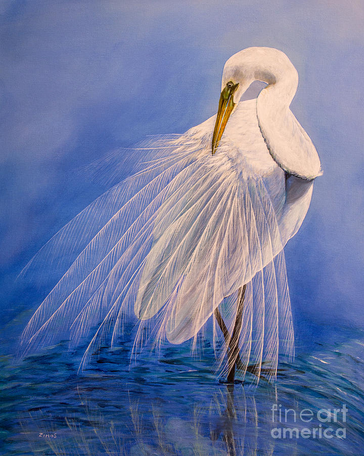 Egret Painting - Princess of the mist by Zina Stromberg