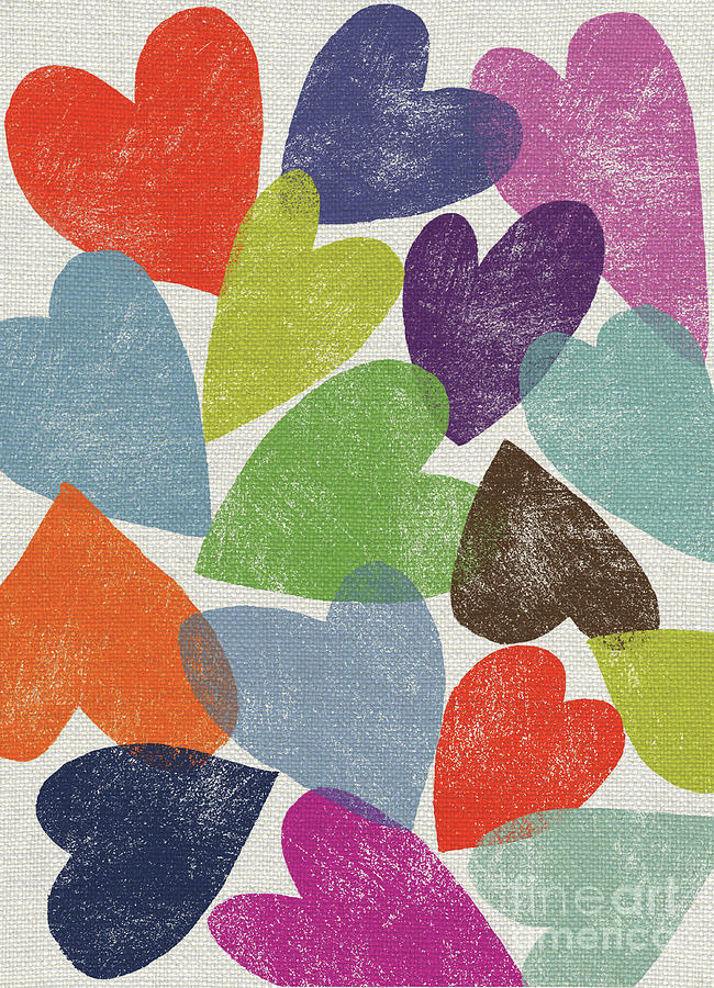 Printed Hearts Painting by Jenny Frean