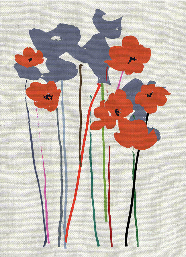 Printed Poppies Painting by Jenny Frean