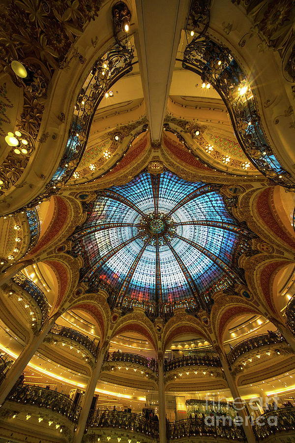 Printemps Department Store Interior and Stained Glass Ceiling Cupola Photograph by Mike Reid