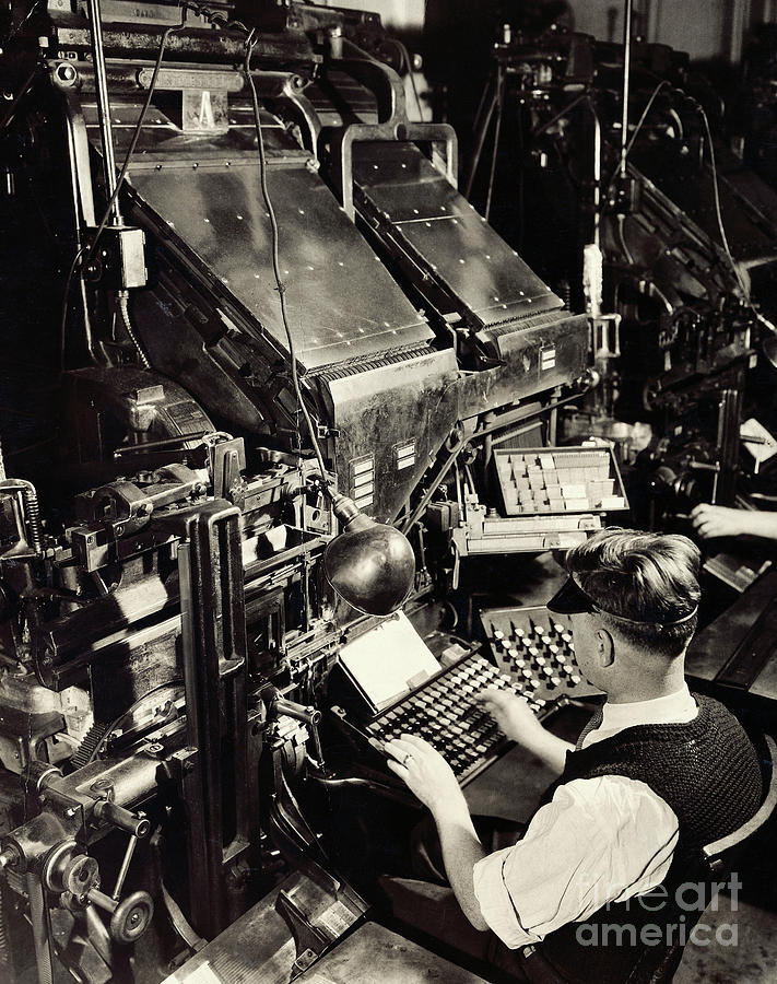 Printer Operating At Linotype Machine Photograph by Bettmann