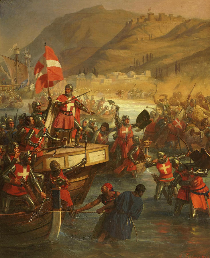 Siege Painting - Prise De Smyrne Par Les Chevaliers De Rhodes Le 1344 by Charles-Alexandre Debacq Siege Painting - Prise De Smyrne Par Les Chevaliers De Rhodes Le 1344 by Charles-Alexandre Debacq