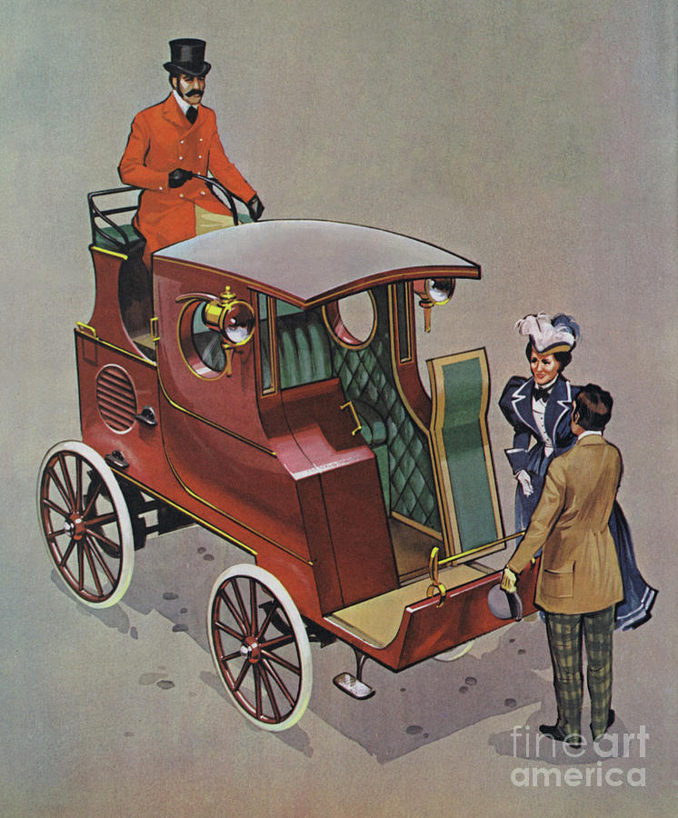 Private cab, driven by electric motor, built in the 1890s Painting by Angus McBride