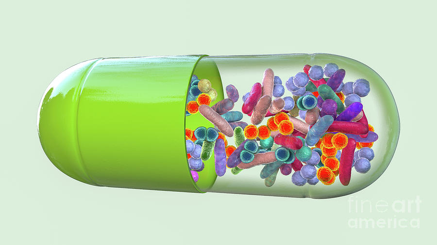 3d Illustration Photograph - Probiotic Pill by Kateryna Kon/science Photo Library